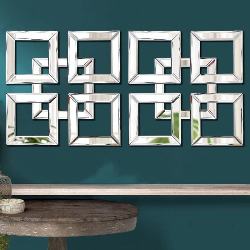 QMDECOR 2 Pack Silver Mirrored Square Wall-Mounted Mirrors Modern Glam Accent Decor for Home - Image 1